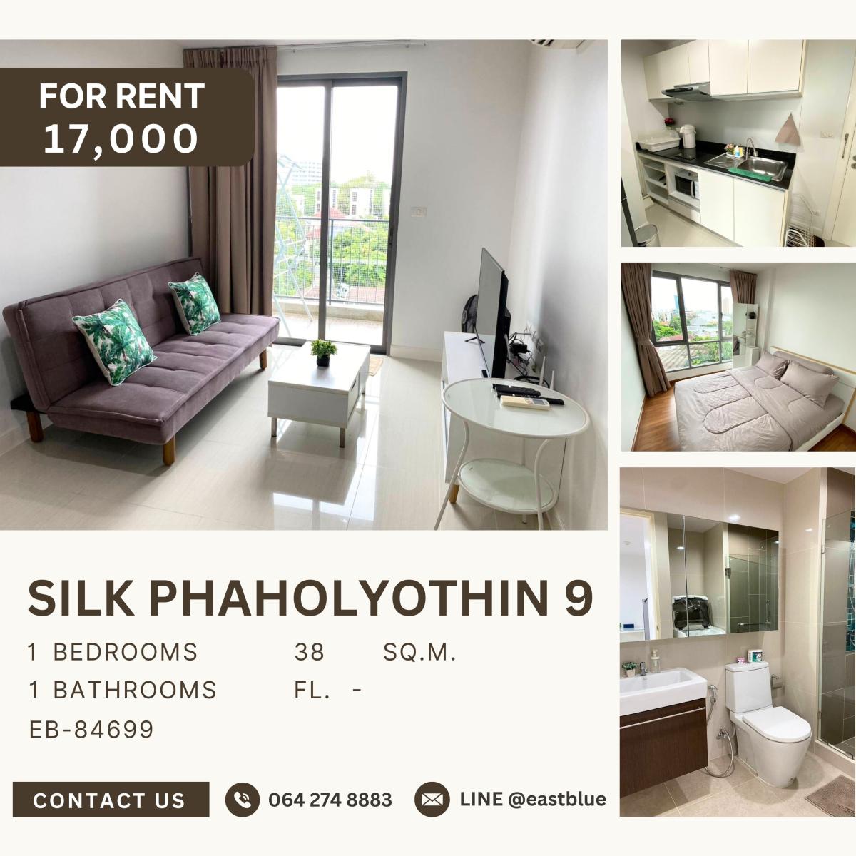 For RentCondoAri,Anusaowaree : Silk Phaholyothin 9, 1 bed, 17000 per month