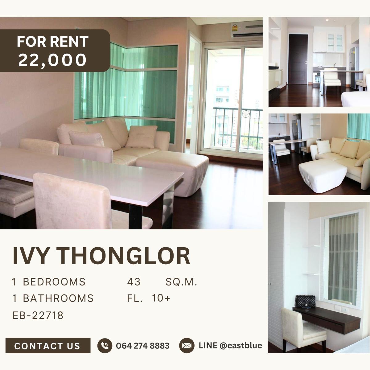 For RentCondoSukhumvit, Asoke, Thonglor : Ivy Thonglor, 1 bed, 22000 per month