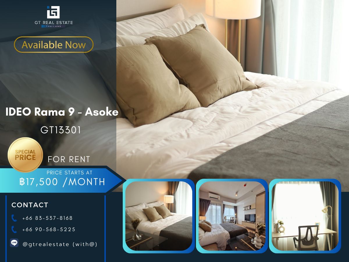 For RentCondoRama9, Petchburi, RCA : Ideo Rama 9 - Asoke Condo is convenient to travel near MAT BTS. Ready to stay immediately 
 
