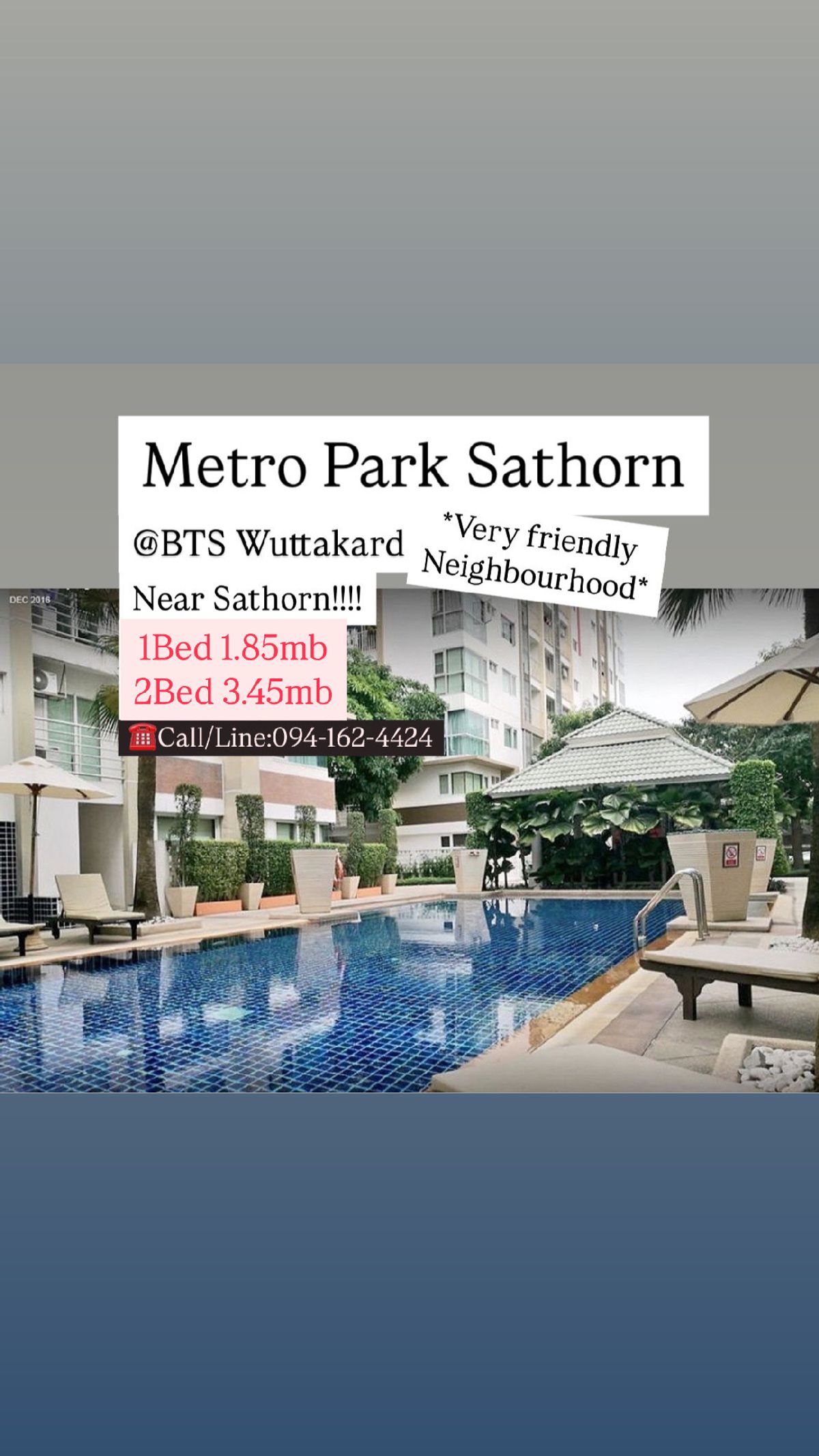 ขายคอนโดท่าพระ ตลาดพลู วุฒากาศ : Metro Park Sathorn *FOR SALE* Resort Condo,, 1Bed 1.85mb,, 2Bed 3.45mb ☎️Call/Line: 094-162-4424