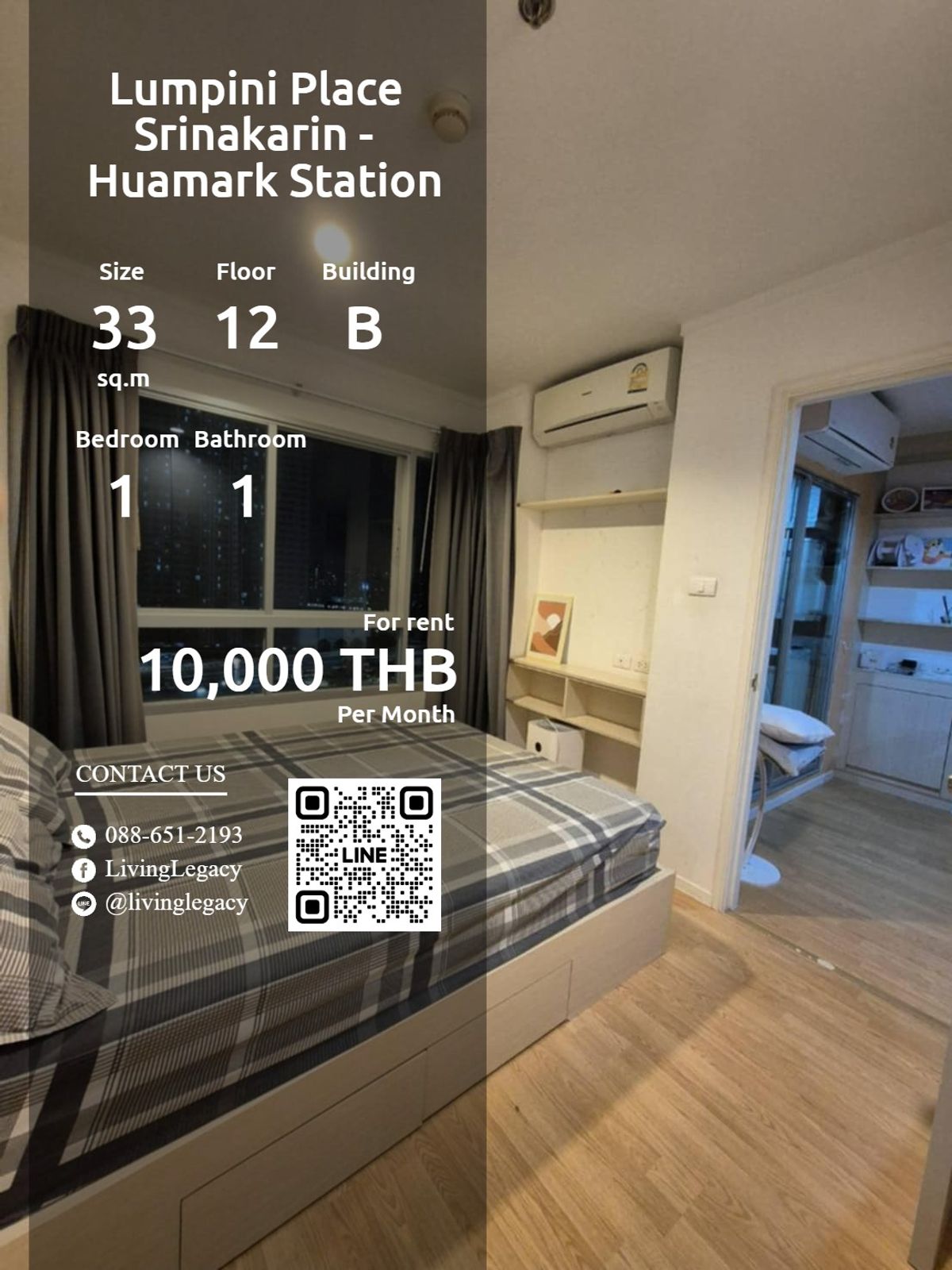ให้เช่าคอนโดพัฒนาการ ศรีนครินทร์ : SVVETT ให้เช่าคอนโด Lumpini Place Srinakarin - Huamark Station 33 ตร.ม. ชั้น 12 ตึก B line id : @livinglegacy