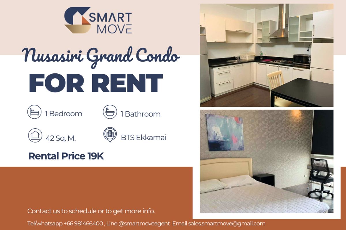 ให้เช่าคอนโดสุขุมวิท อโศก ทองหล่อ : 🔥 สำหรับเช่า !!🔥 Code C20250500002..........Nusasiri Grand Condo, 1 ห้องนอน, 1 ห้องน้ำ, ชั้นสูง 24++, แต่งครบ, พร้อมเข้าอยู่ 📣📣