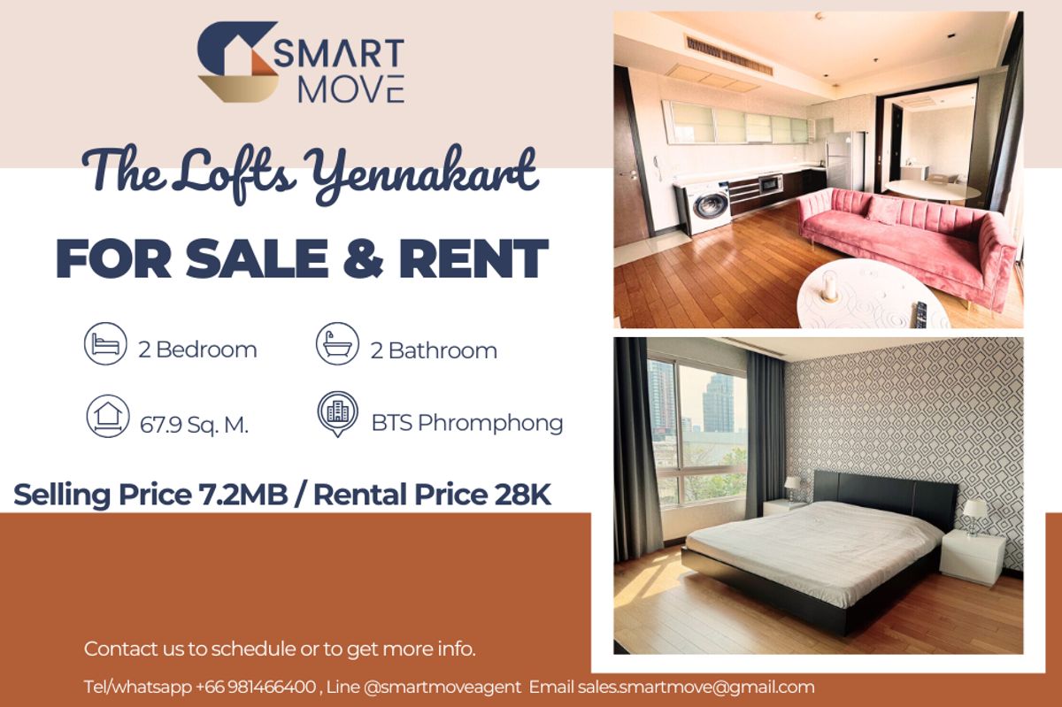 คอนโดสาทร นราธิวาส : 🔥 สำหรับขาย - เช่า !!  🔥 Code C20240500291..........The Lofts Yennakart, 2 ห้องนอน, 2 ห้องน้ำ, ห้องทิศใต้, แต่งครบ, พร้อมเข้าอยู่, ราคาพิเศษ!!📣📣