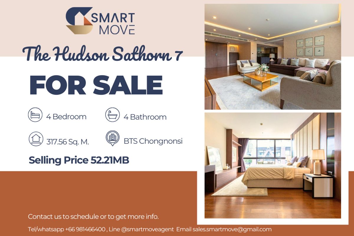 For SaleCondoSathorn, Narathiwat : 🔥 Sale with tenant !!🔥 Code C20250500004..........The Hudson Sathorn 7, 4 bedroom, 4 bathroom, high floor 10++, furnished, Special Deal!!📣📣