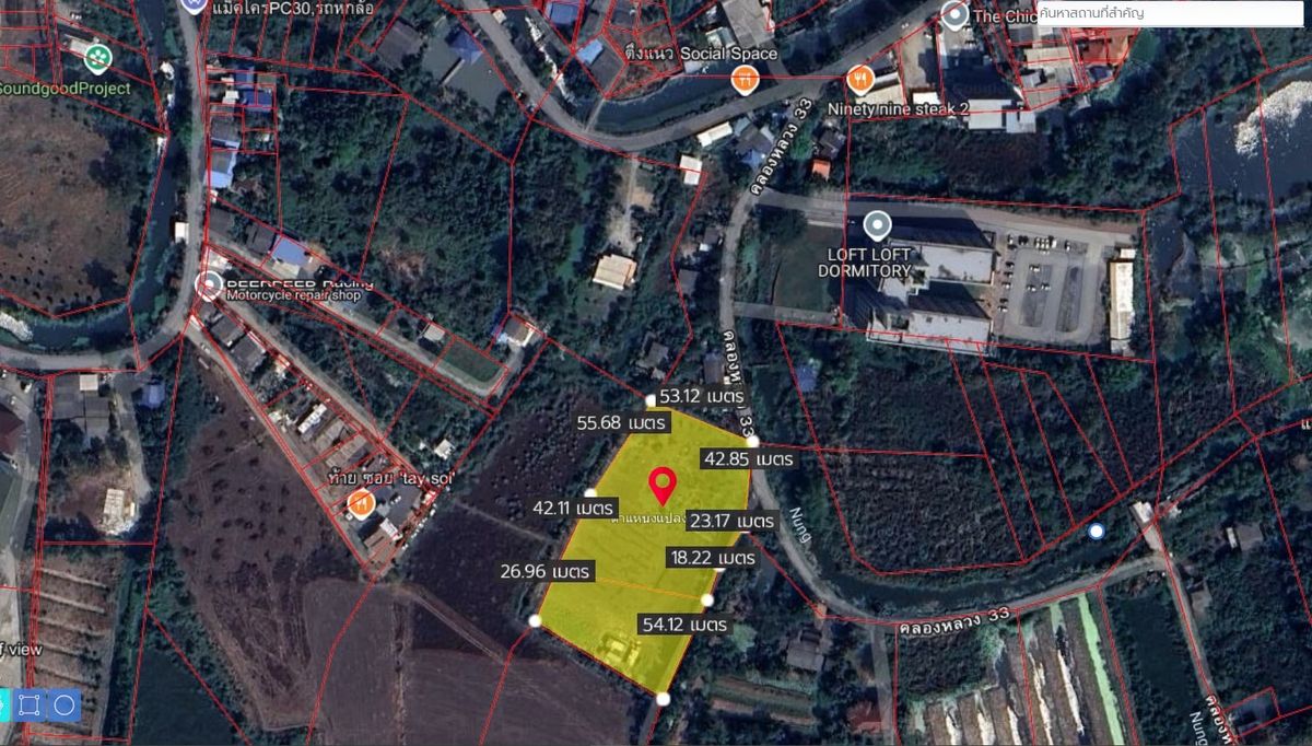 ขายที่ดินปทุมธานี รังสิต ธรรมศาสตร์ : ขายที่ดินเปล่า 5-2-46 ไร่ ซอยคลองหลวง 33 ห่างจาก ม.ธรรมศาสตร์ รังสิต เพียง 900 เมตร