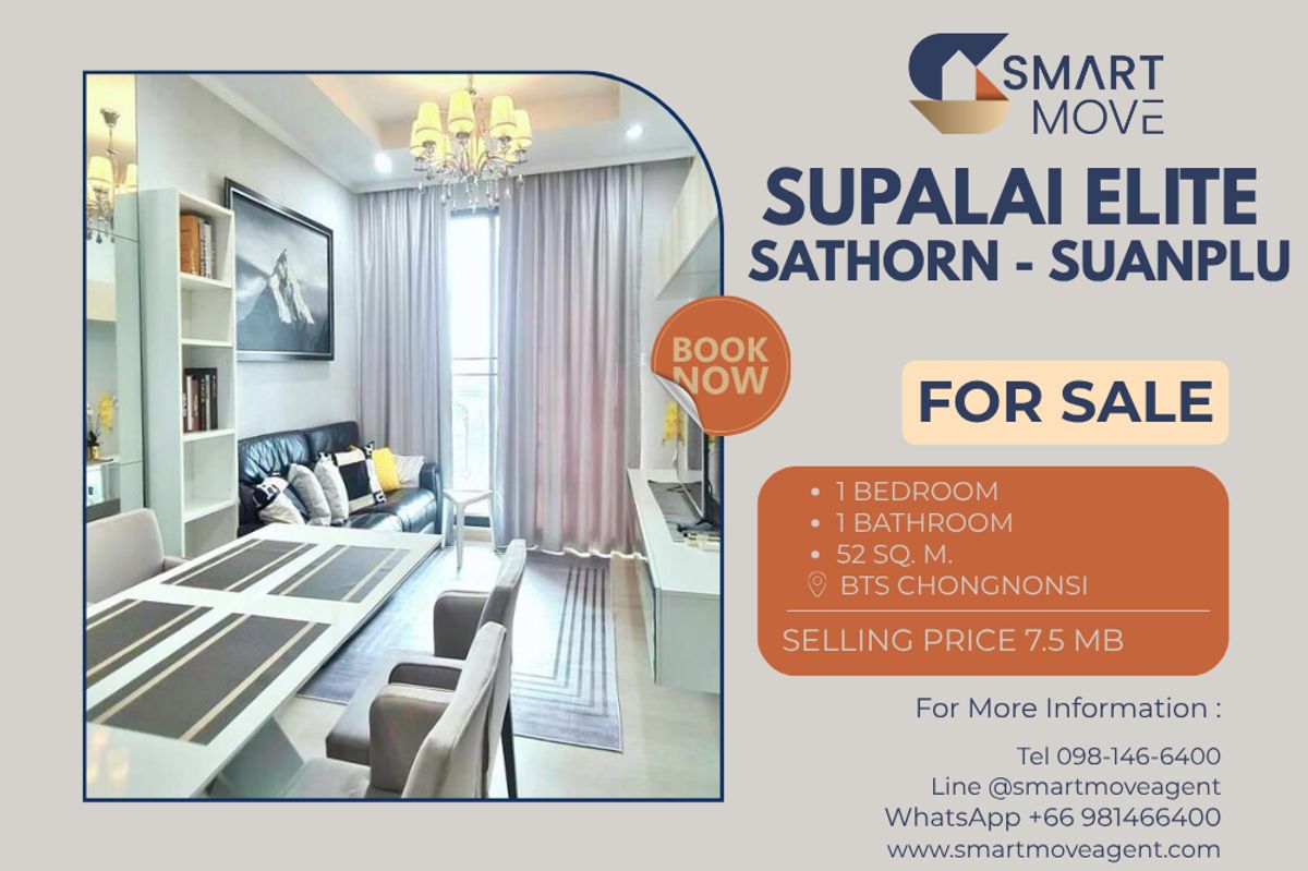 ขายคอนโดสาทร นราธิวาส : 🔥 ขายพร้อมผู้เช่า !!🔥 Code C20221201364..........Supalai Elite Sathorn - Suanplu, 1 ห้องนอน, 1 ห้องน้ำ, ชั้นสูง 13++, แต่งครบ, ราคาพิเศษ!!📣📣