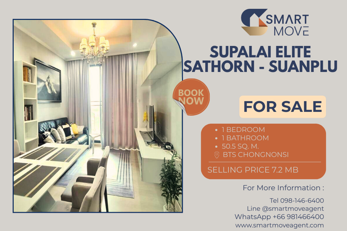 For SaleCondoSathorn, Narathiwat : 🔥 Sale with tenant !!🔥 Code C20221201364..........Supalai Elite Sathorn - Suanplu, 1 bedroom, 1 bathroom, high floor 13++, furnished, Special Deal!!📣📣