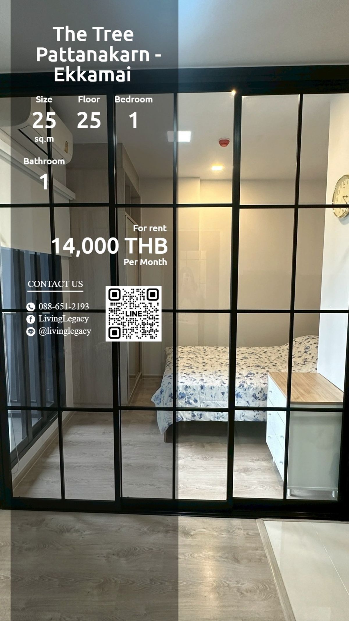 For RentCondoRama9, Petchburi, RCA : SVVBAA Condo for rent, The Tree Pattanakarn - EKKAMAI 25 sq.m., 25th floor, Line ID: @livingLegacy