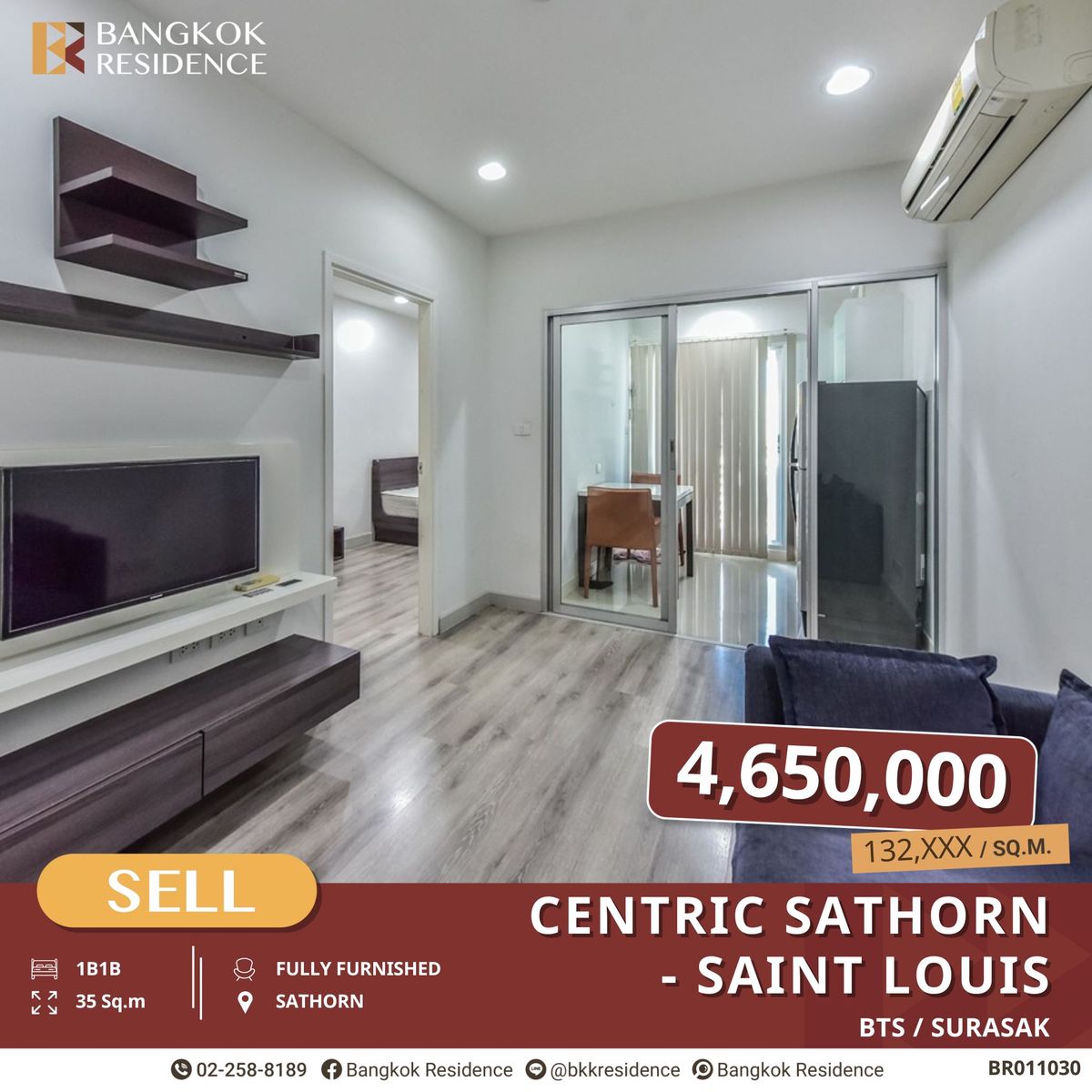 ขายคอนโดสาทร นราธิวาส : Centric Sathorn-St.Louis, 1 ห้องนอน เฟอร์ครบพร้อมอยู่ ใกล้ BTS สุรศักดิ์