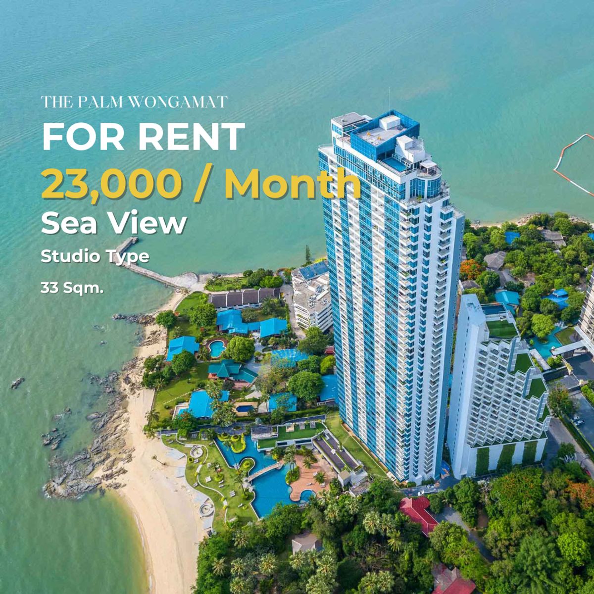 For RentCondoPattaya, Bangsaen, Chonburi : 🌊 The Palm Wongamat Beach – Beachfront Condo for Rent | 33 Sq.m | ฿23,000/Month