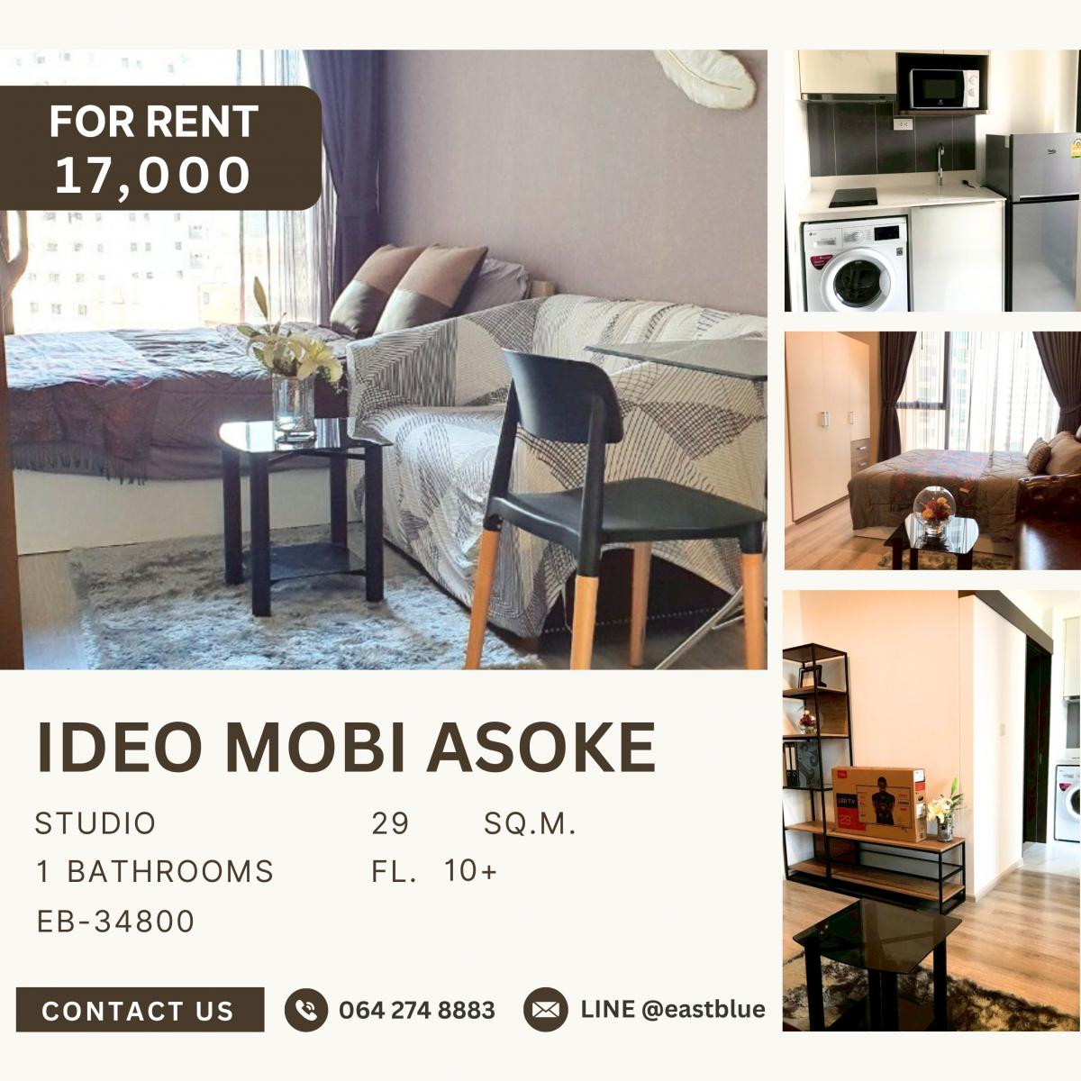 For RentCondoRama9, Petchburi, RCA : Ideo Mobi Asoke, Studio bed, 17000 per month