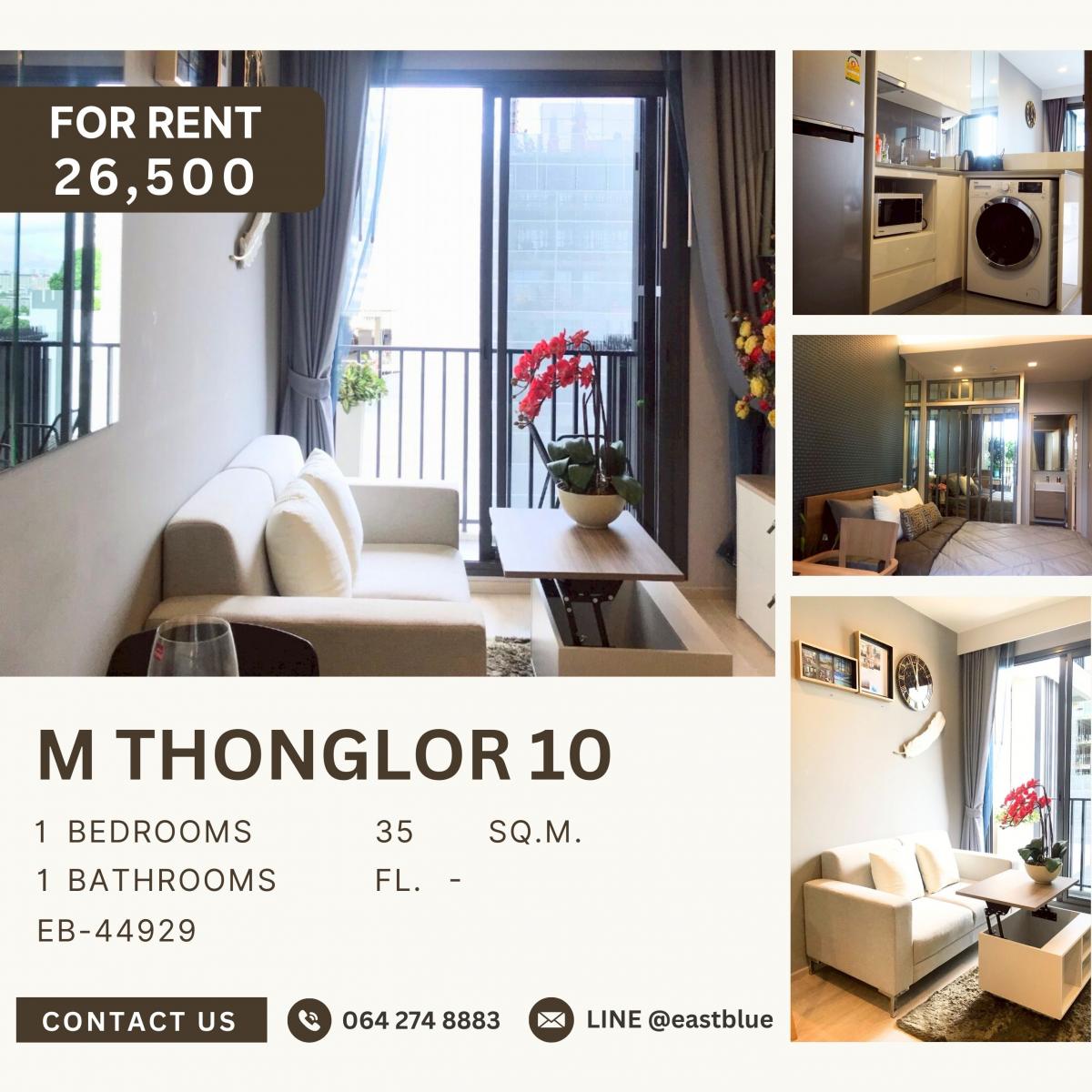 ให้เช่าคอนโดสุขุมวิท อโศก ทองหล่อ : M Thonglor 10, 1 bed, 26500 per month