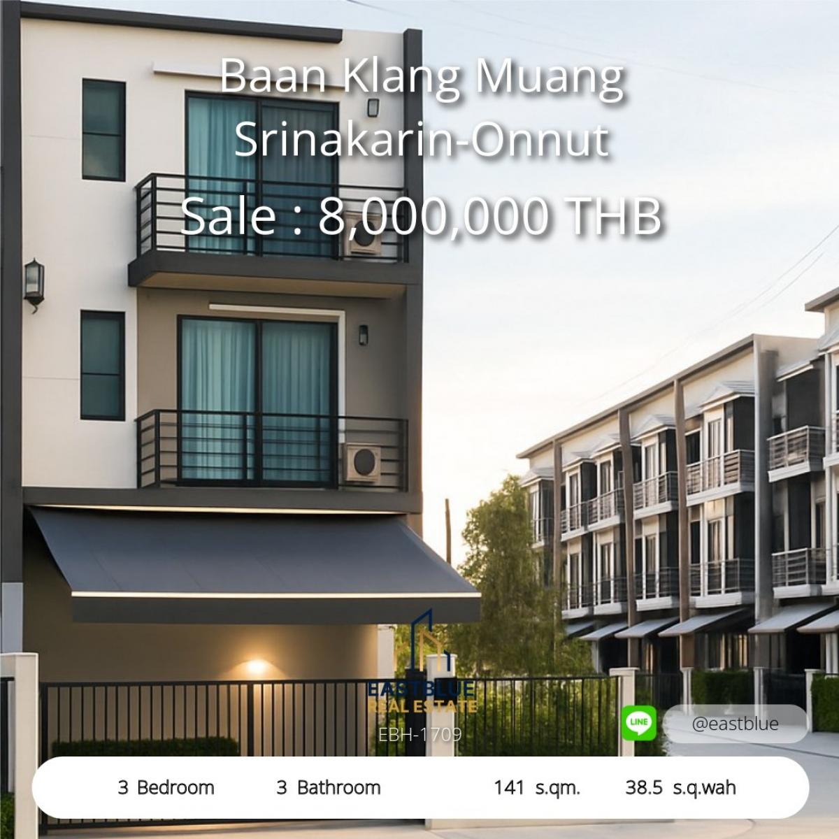 For SaleTownhomeOnnut, Udomsuk : ✅Great Value, Good Price 3B3B 8MB - Baan Klang Muang Srinakarin -onnut 📞Call 096 896 5953.