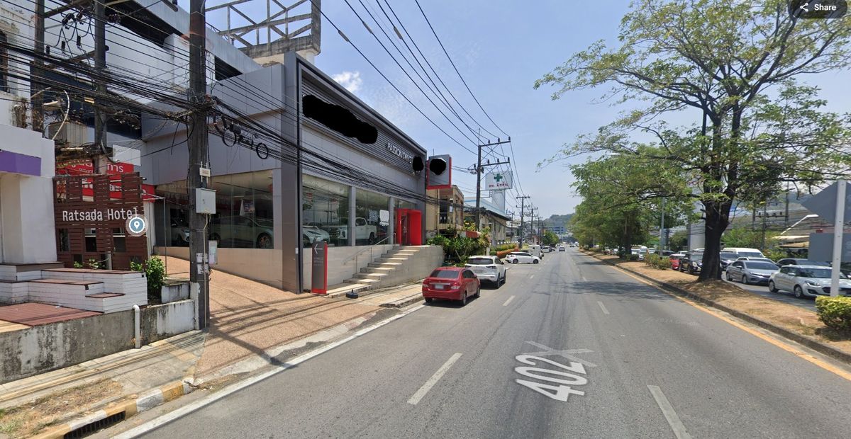 For SaleShowroomPhuket : Selling a showroom on the Thep Kasattri Road Before reaching the MICT Hospital, the area 244.50 sq.w., with 2 -story showroom + roof, priced at 46 million baht