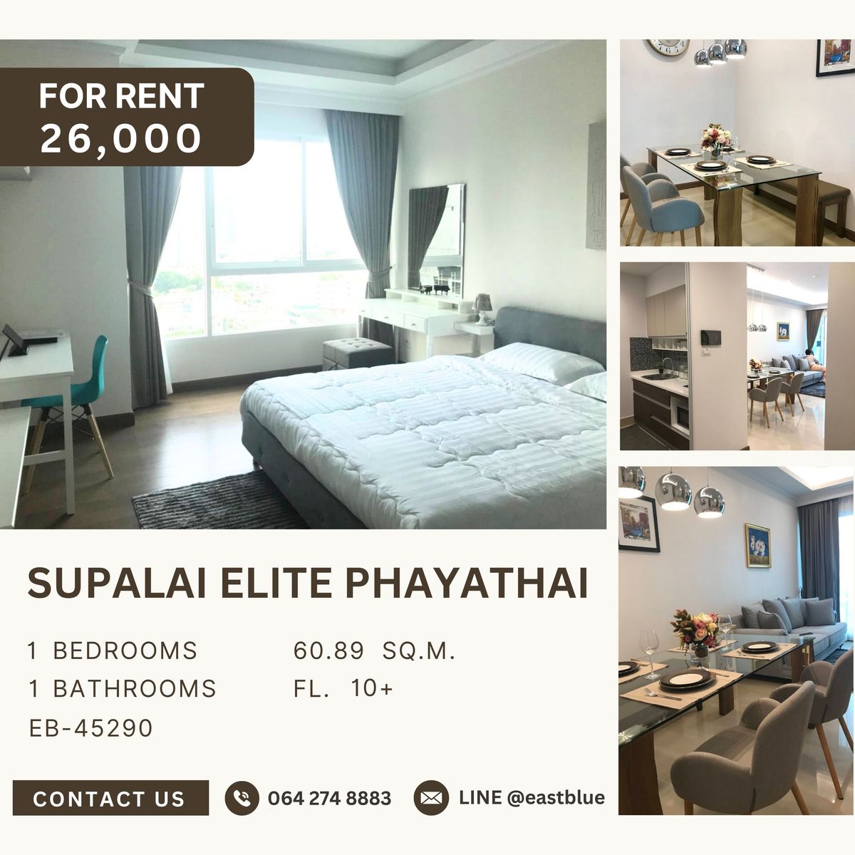 ให้เช่าคอนโดราชเทวี พญาไท : 🔥ให้เช่าคอนโด Supalai elite Phayathai ศุภาลัย เอลิท พญาไท.  ห้องสวย ตกแต่งพร้อมอยู่