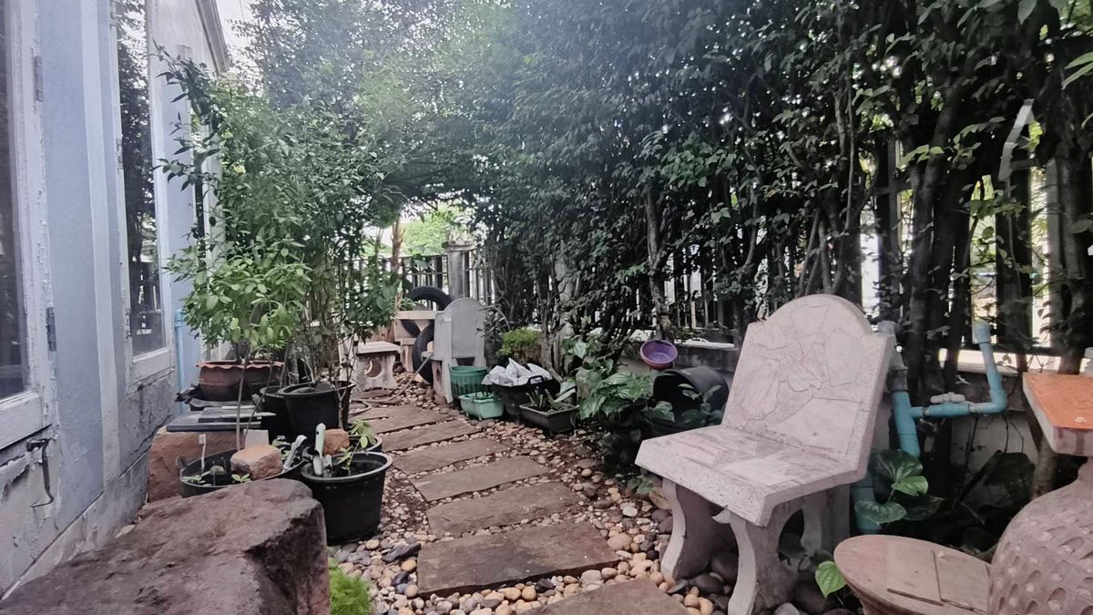 For SaleTownhomePathum Thani,Rangsit, Thammasat : Corner townhouse, large area with koi pond, can park up to 4 cars.