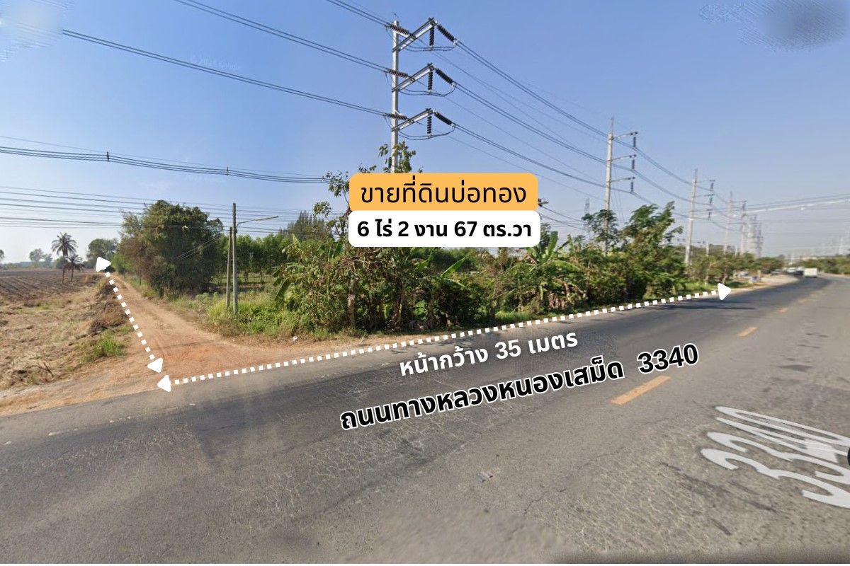 ขายที่ดินศรีราชา แหลมฉบัง บ้านบึง : ขายที่ดินบ่อทอง 6 ไร่  ติดถนนทางหลวง ใกล้สี่แยกหนองเสม็ดชลบุรี