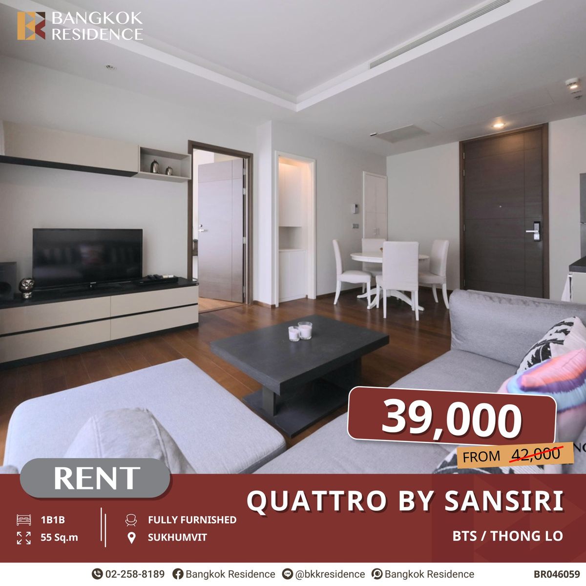 For RentCondoSukhumvit, Asoke, Thonglor : Sansiri High-End Living! Quattro by Sansiri for Rent Only 39K near BTS Thong Lo