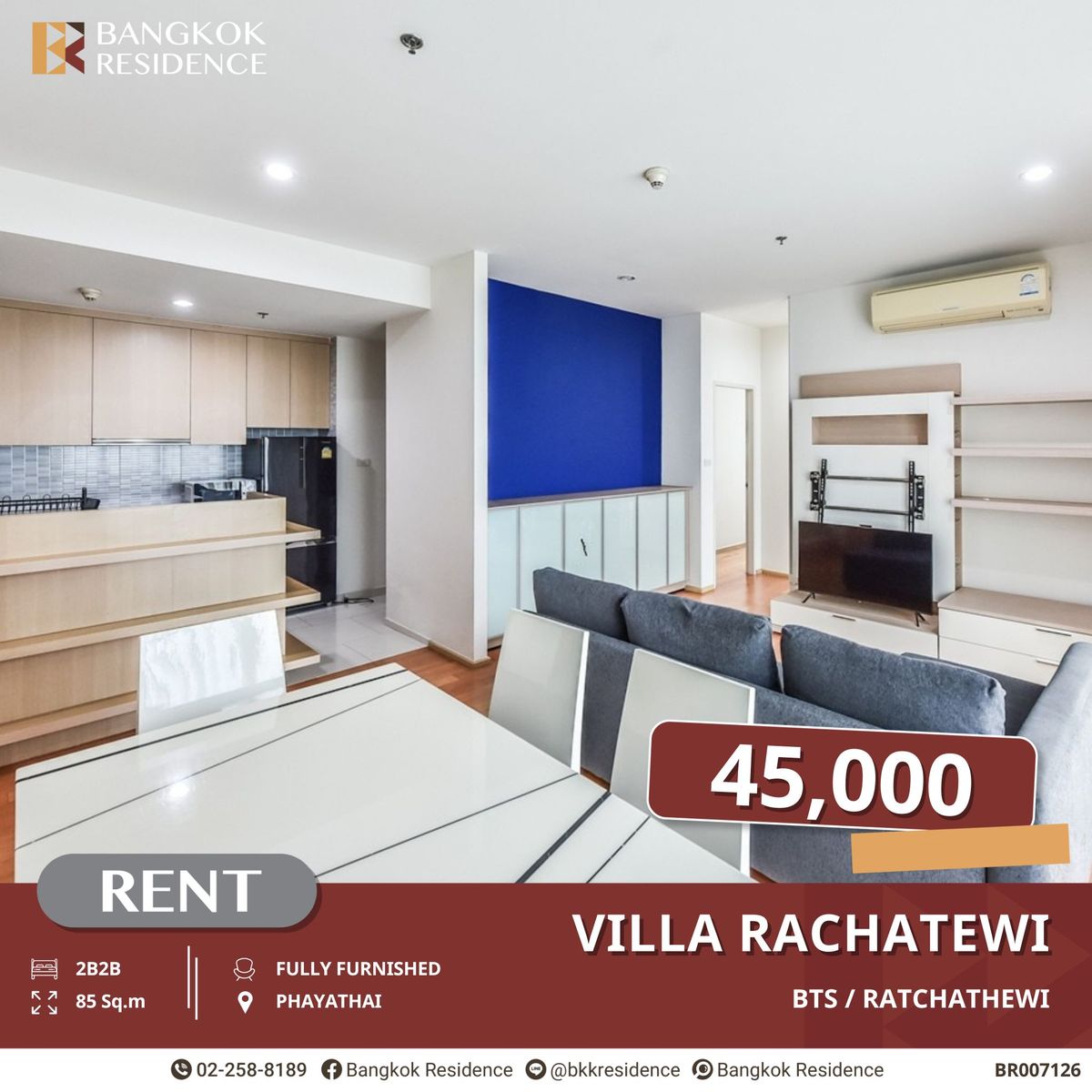 ให้เช่าคอนโดราชเทวี พญาไท : Villa Rachatewi ห้องใหญ่ 2B2B พร้อมอยู่ ใกล้ BTS ราชเทวี