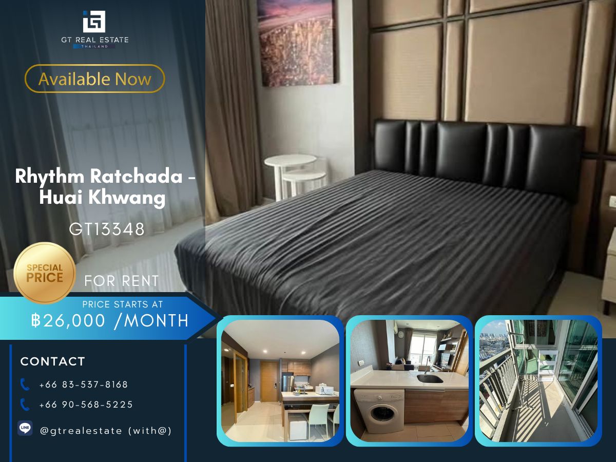 For RentCondoRatchadapisek, Huaikwang, Suttisan : Rhythm Ratchada - Huai Khwang Condo, convenient to travel near MAT Complete furniture Ready to stay immediately 
 
