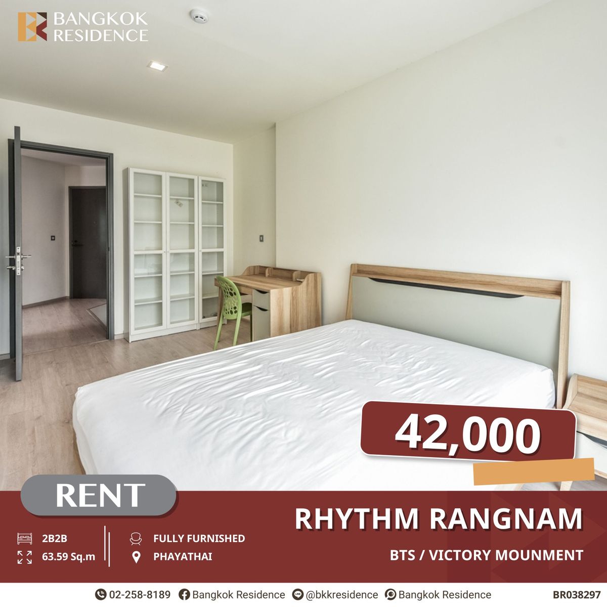 ให้เช่าคอนโดราชเทวี พญาไท : RHYTHM Rangnam ห้องใหญ่ 2B2B ใกล้ BTS อนุสาวรีย์ฯ เพียง 42,000 บ.