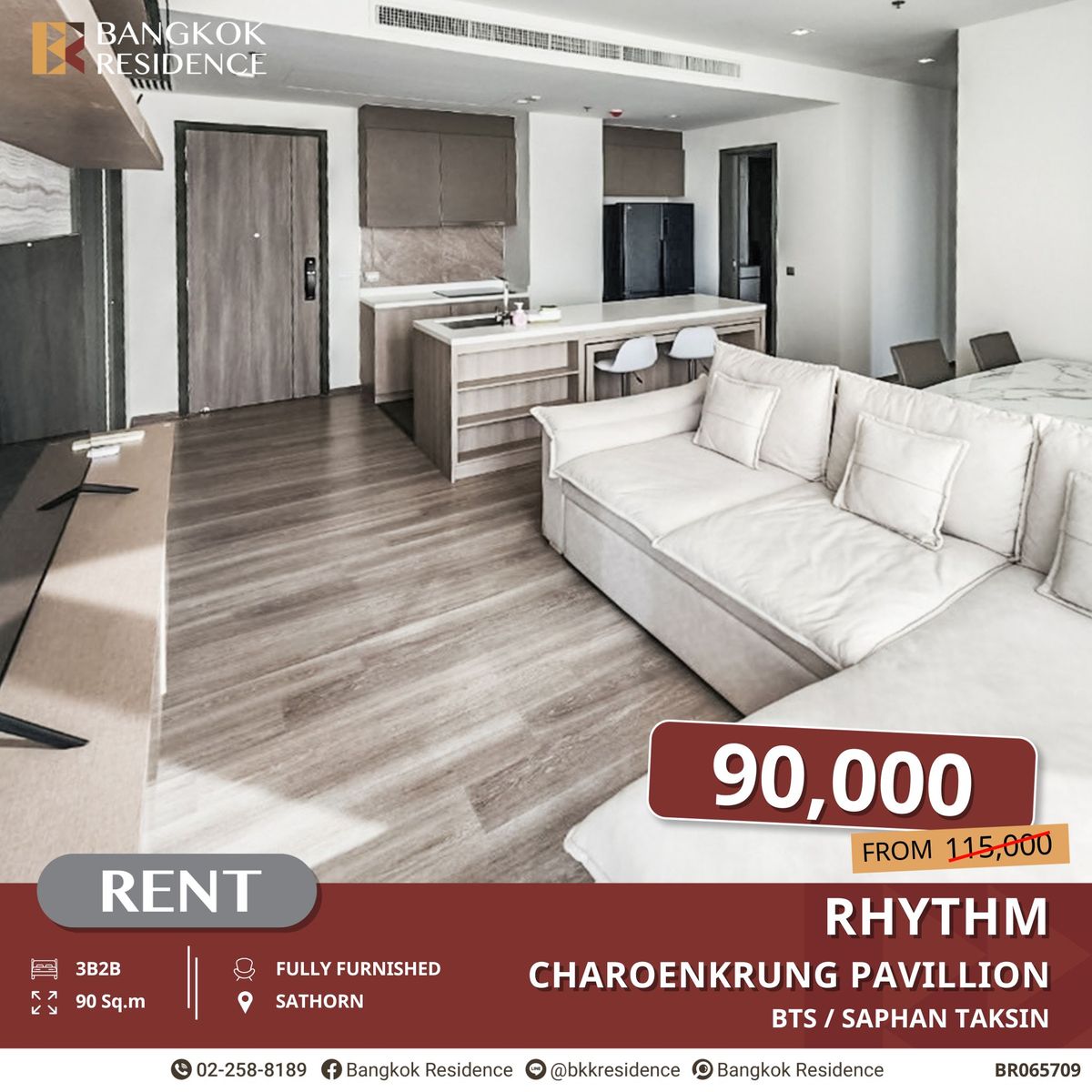 For RentCondoSathorn, Narathiwat : RHYTHM Charoenkrung Pavilion, Luxury 3 Bedroom Near BTS Saphan Taksin