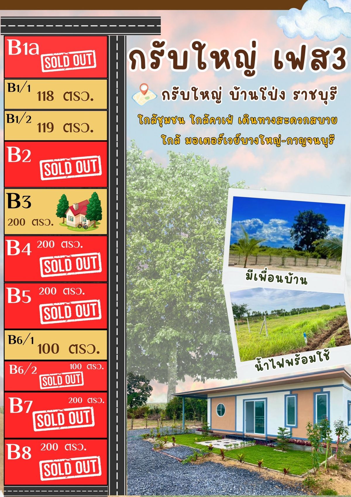 ขายที่ดินราชบุรี : โครงการที่ดิน กรับใหญ่ เฟส 3 – ใกล้มอเตอร์เวย์