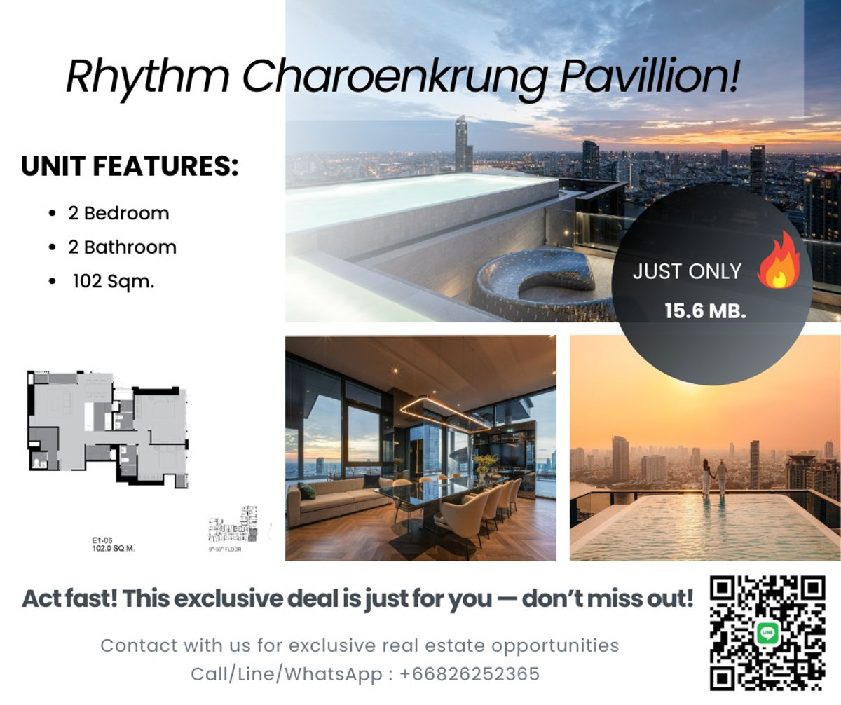 ขายคอนโดสาทร นราธิวาส : 📣 อย่าเพิ่งรีบซื้อคอนโด…ถ้ายังไม่ได้ดูห้องนี้ที่ Rhythm Charoenkrung Pavillion! ห้อง 2 นอนที่ "คุ้มที่สุด" ตอนนี้!