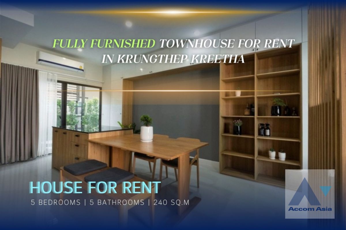 For RentHousePattanakan, Srinakarin : 🔼 AccomA🔽 Fully Furnished Fully furnished townhouse for rent with homey decor in compound in Krungthep Kreetha, (AA43777)