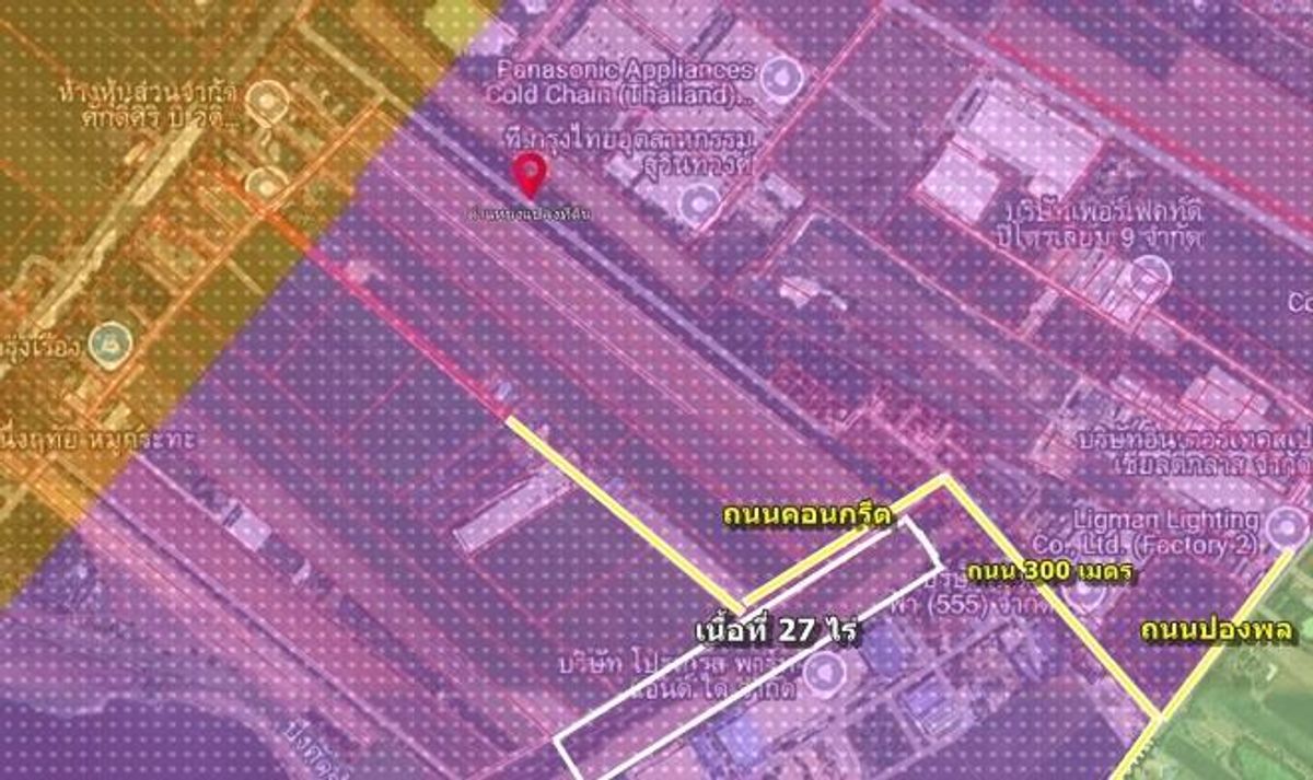 For SaleLandChachoengsao : Land for sale in the purple plan in the EEC area is an industrial development area. Can be divided Near Pongphon Market Suitable to be able to build a factories, warehouse industry or utilities Public image