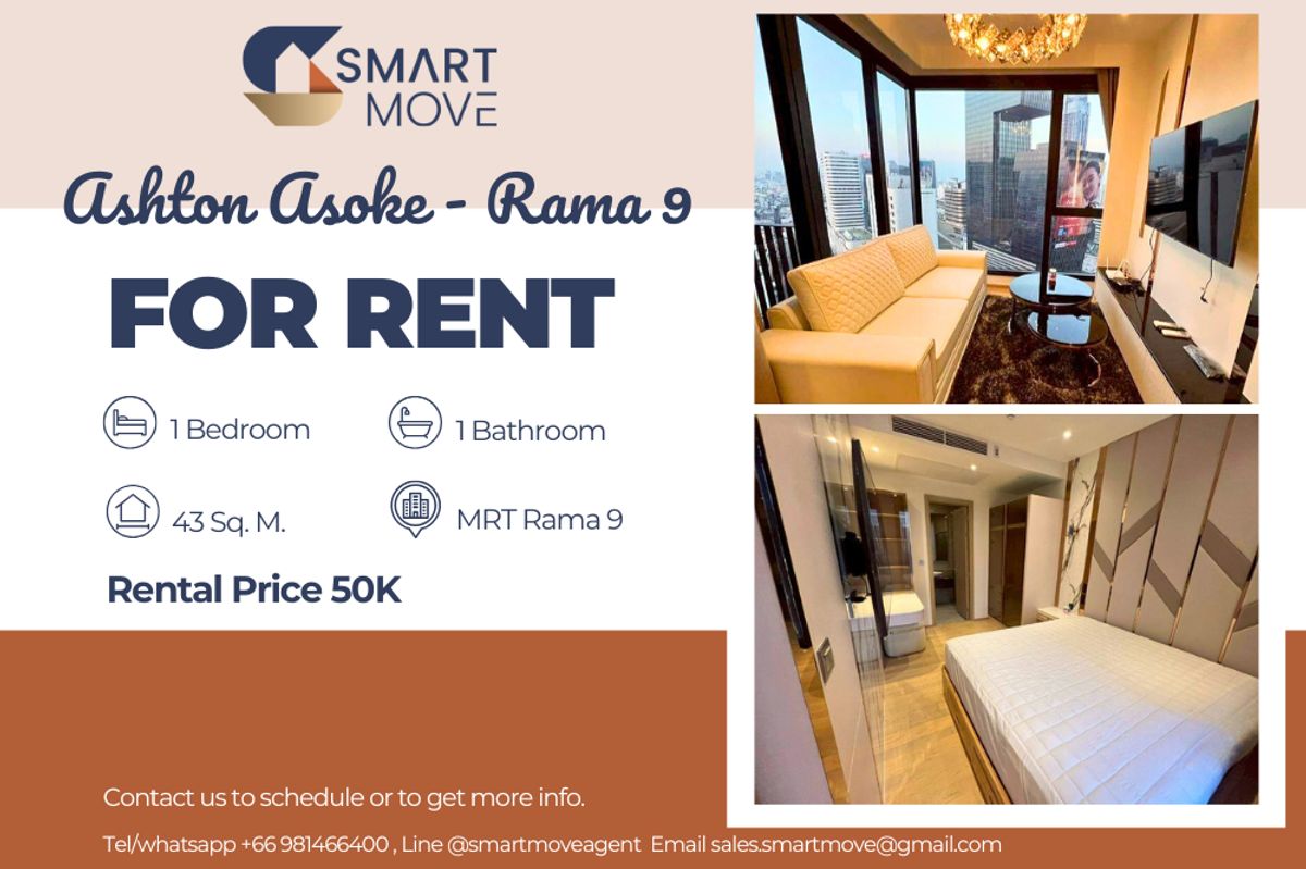 For RentCondoRama9, Petchburi, RCA : 🔥For Rent !!🔥 Code C20230102576..........Ashton Asoke - Rama 9, 1 bedroom, 1 bathroom, high floor 30++, furnished, ready to move in 📣📣