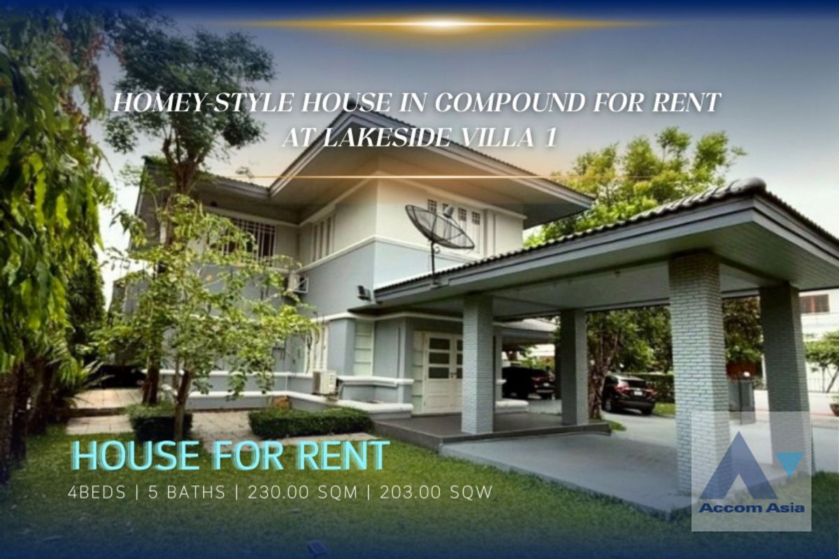 For RentHouseBangna, Bearing, Lasalle : Homey-Style House in Compound for Rent at Lakeside Villa 1, Samutprakarn, Near BTS Bang Na (AA43504)