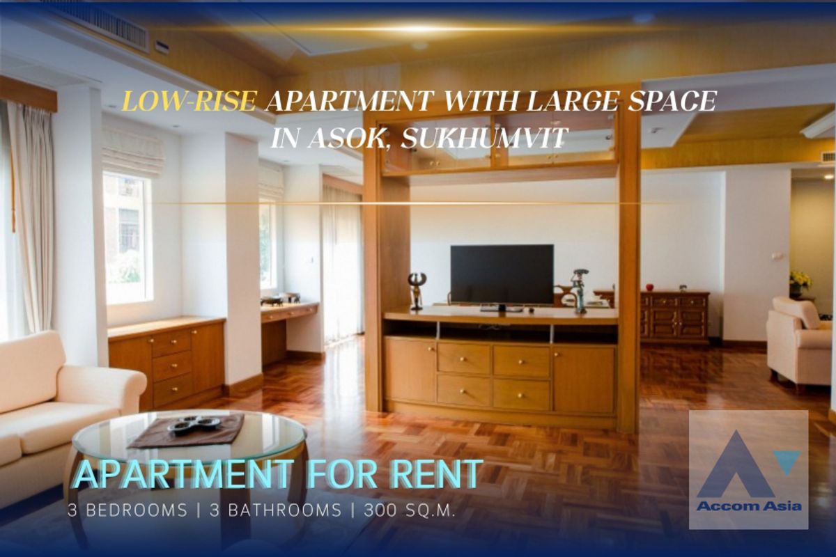 For RentNana, North Nana,Sukhumvit13, Soi Nana : Pet friendly 3 Bedrooms Apartment for Rent in Sukhumvit, Bangkok near BTS Nana at Comfortable and Fully Furnished Apartment near BTS (AA24340)