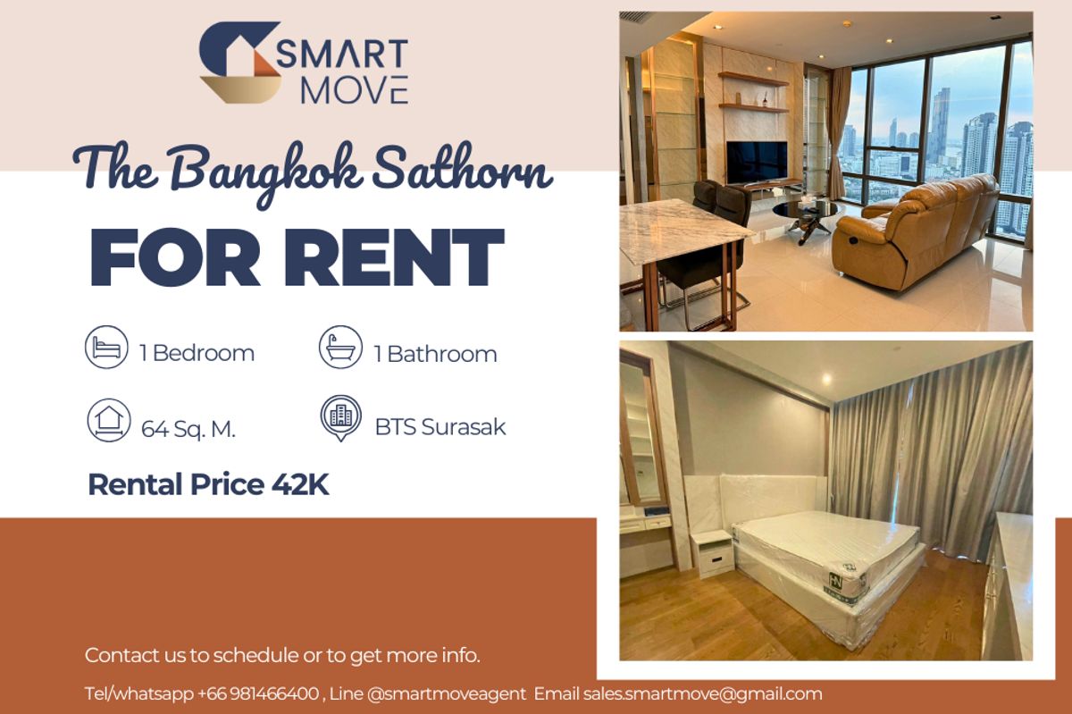 For RentCondoSathorn, Narathiwat : 🔥For Rent !!🔥 Code C20241100022..........The Bangkok Sathorn, 1 bedroom, 1 bathroom, high floor 33++, furnished, ready to move in 📣📣