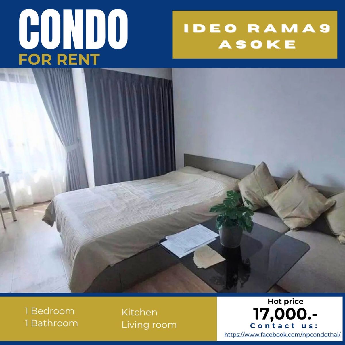 For RentCondoRama9, Petchburi, RCA : 🔥 Hot Deal! Condo for Rent at Ideo Rama 9 - Asoke 🔥
Special Price: THB 17,000/month