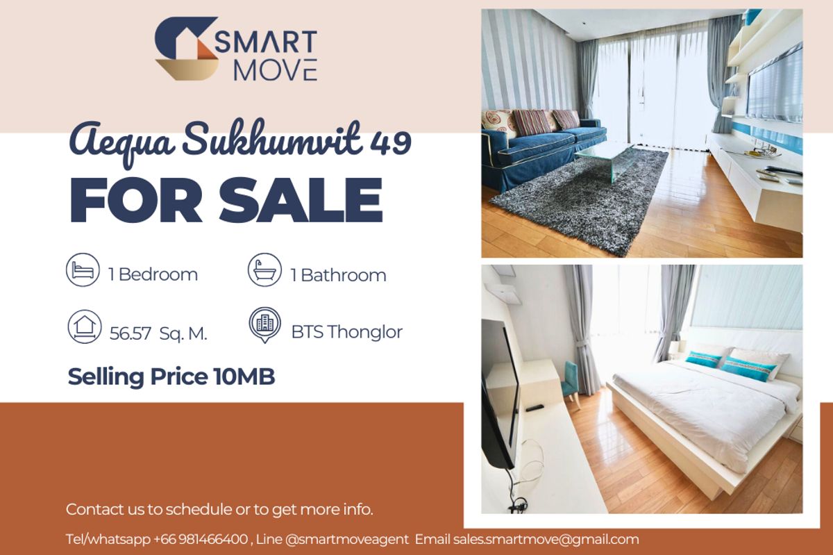 ขายคอนโดสุขุมวิท อโศก ทองหล่อ : 🔥 ขายพร้อมผู้เช่า !!🔥 Code C20231200303..........Aequa Sukhumvit 49, 1 ห้องนอน, 1 ห้องน้ำ, ชั้นสูง 10++, แต่งครบ, ราคาพิเศษ!!📣📣