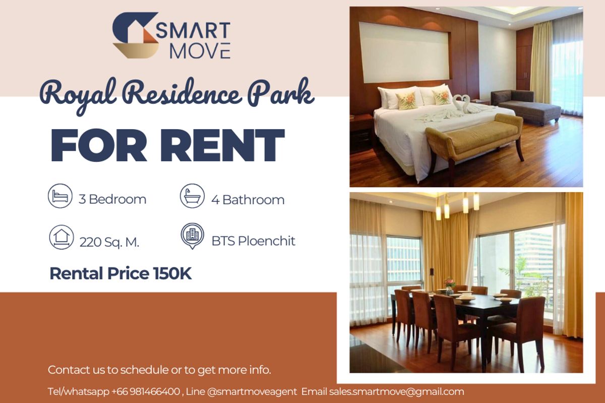 For RentCondoWitthayu, Chidlom, Langsuan, Ploenchit : 🔥For Rent !!🔥 Code C20250500019..........Royal Residence Park, 3 bedroom, 4 bathroom, high floor 15++, furnished, ready to move in 📣📣