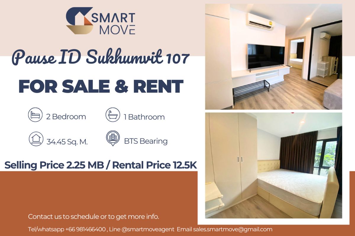 คอนโดสมุทรปราการ สำโรง : 🔥  สำหรับขาย - เช่า !!🔥 Code C20250500024..........Pause ID Sukhumvit 107, 2 ห้องนอน, 1 ห้องน้ำ, แต่งครบ, พร้อมเข้าอยู่, ราคาพิเศษ!!📣📣