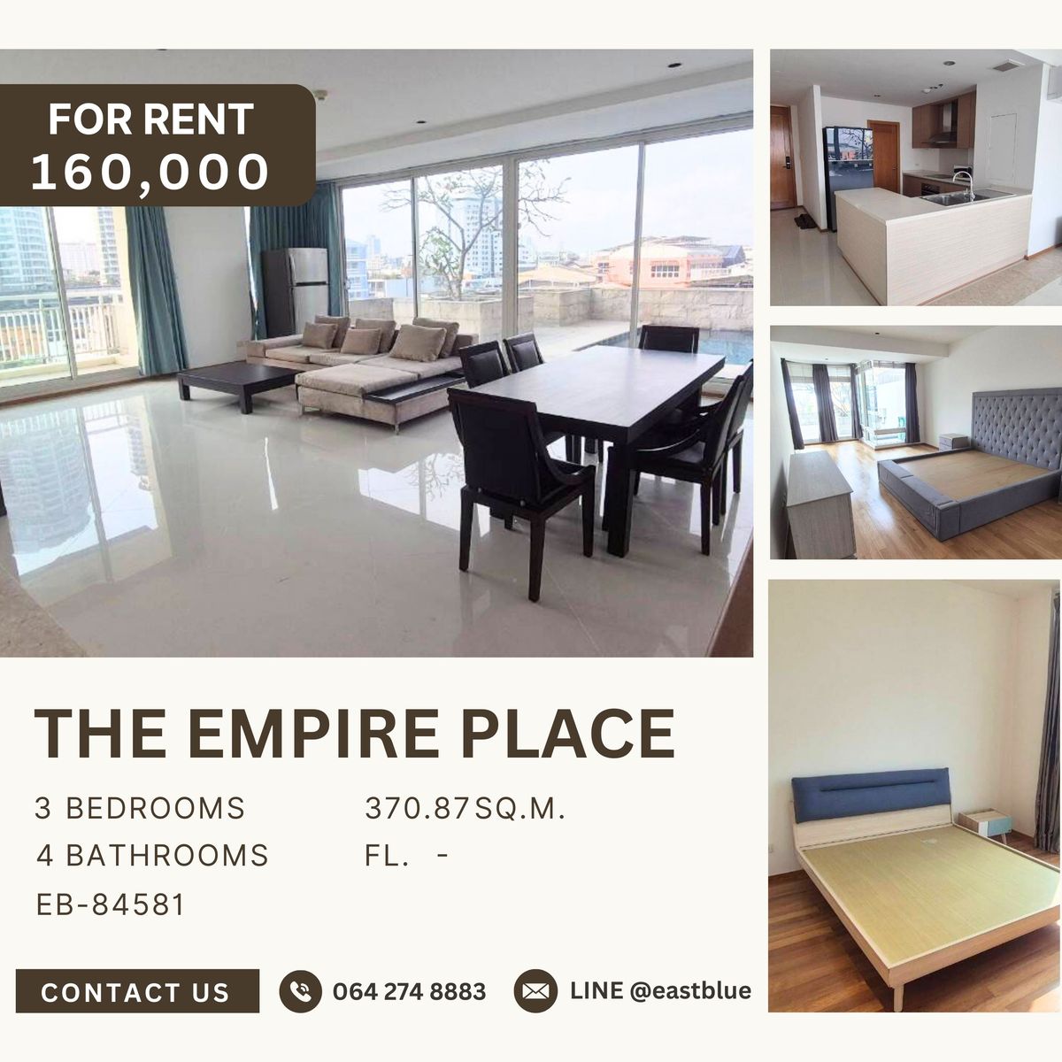 ให้เช่าคอนโดสาทร นราธิวาส : For rent Empire place sathorn 3bed 4bath 370Sq.m special deal!!