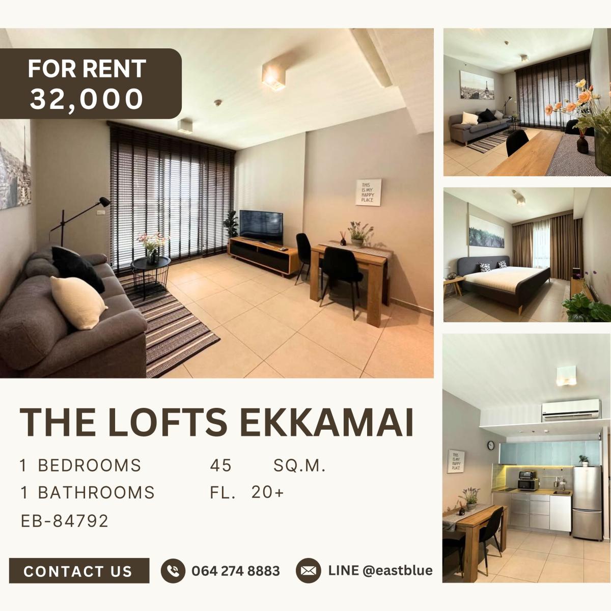 ให้เช่าคอนโดสุขุมวิท อโศก ทองหล่อ : The Lofts Ekkamai, 1 bed, 32000 per month
