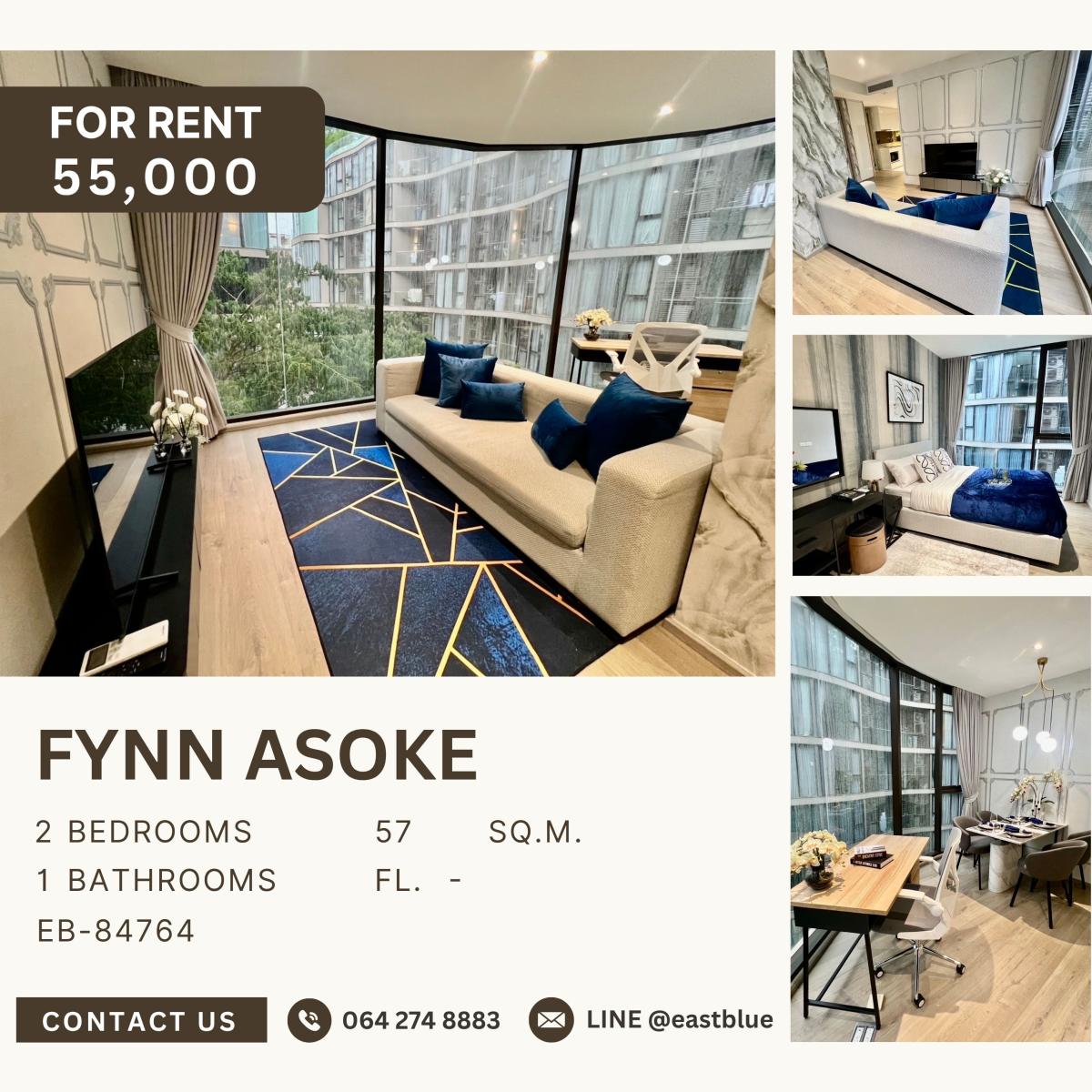 ให้เช่าคอนโดสุขุมวิท อโศก ทองหล่อ : Fynn Asoke, 2 bed, 55000 per month