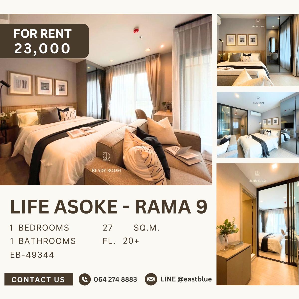 For RentCondoRama9, Petchburi, RCA : Life Asoke - Rama 9, 1 bed, 23000 per month