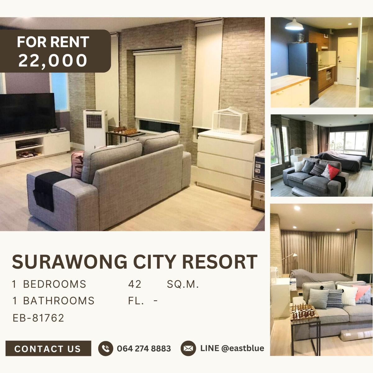ให้เช่าคอนโดสีลม ศาลาแดง บางรัก : Surawong City Resort, 1 bed, 22000 per month