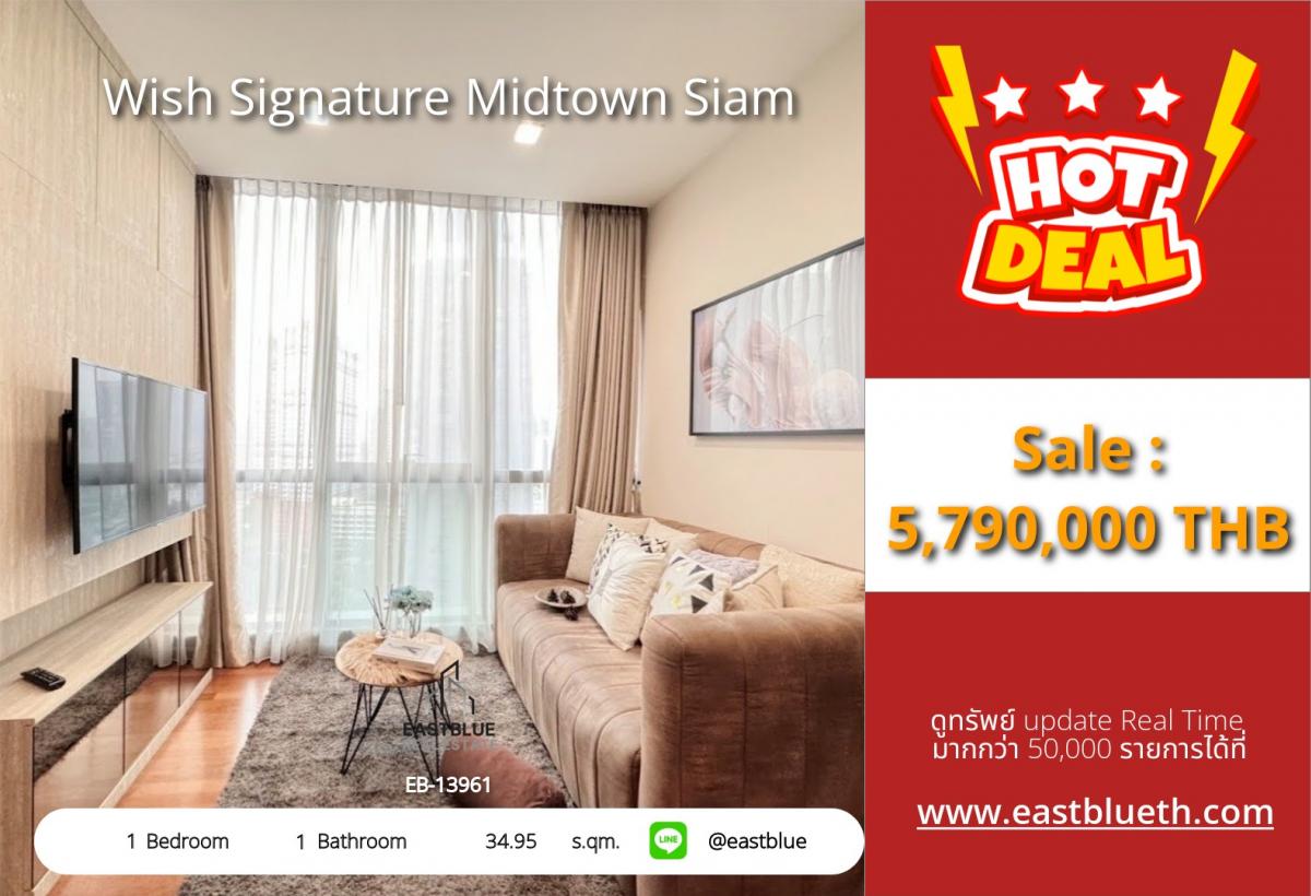 For SaleCondoRatchathewi,Phayathai : Wish Signature Midtown Siam, a condo in the heart of Ratchathewi, beautiful room, very good condition, sold with tenants.