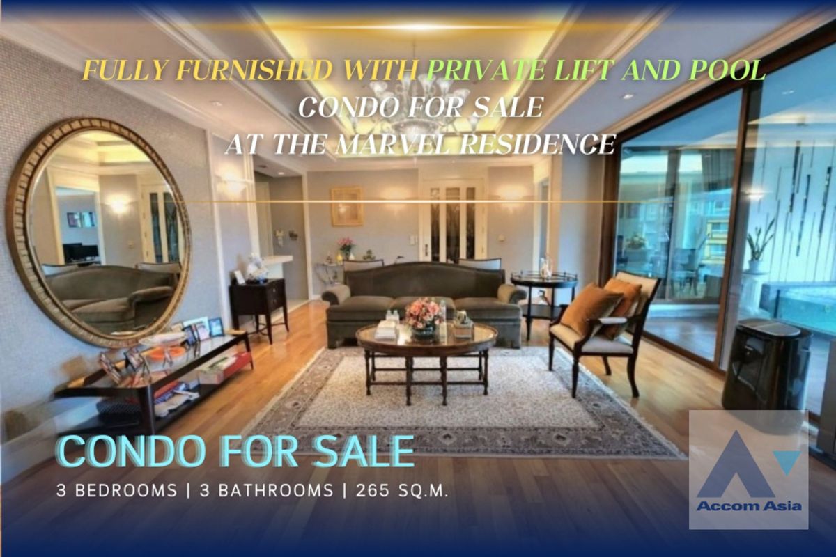 ขายคอนโดสุขุมวิท อโศก ทองหล่อ : 🔼 AccomA 🔽 Super Luxury, Private Swimming Pool Fully Furnished with Private Lift and Pool Condo For Sale at The Marvel Residence