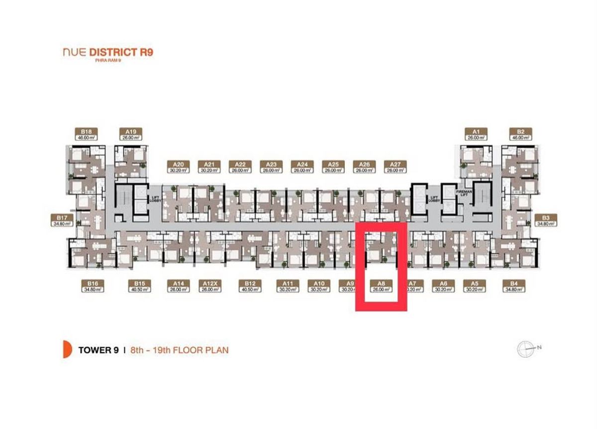 For SaleCondoRama9, Petchburi, RCA : 🔥🔥 Selling a good position room, ONE-Nine-Five garden view, very good price 🔥 East building, 9th floor, 26 sqm. 1 Bedroom