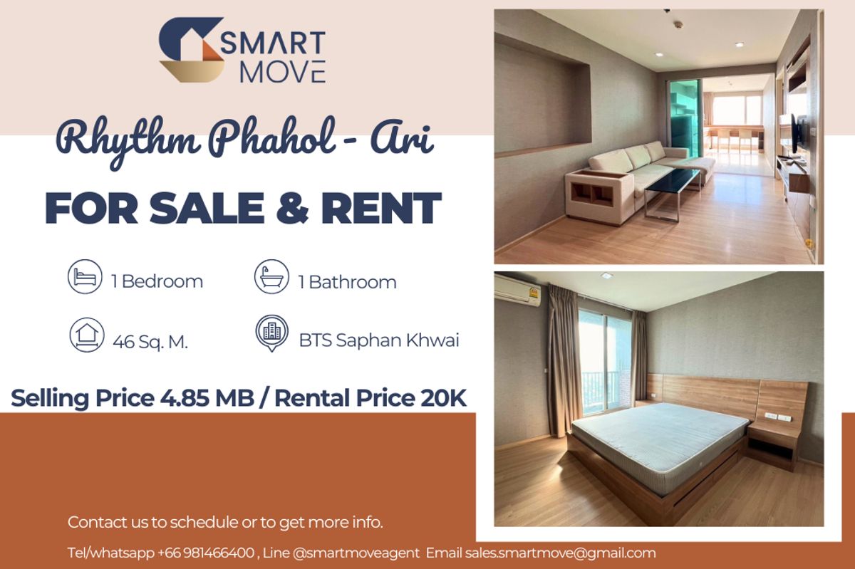 คอนโดสะพานควาย จตุจักร : 🔥 สำหรับขาย - เช่า !!🔥 Code C20231200350..........Rhythm Phahol - Ari, 1 ห้องนอน, 1 ห้องน้ำ, ชั้นสูง 40++, แต่งครบ, พร้อมเข้าอยู่, ราคาพิเศษ!!📣📣