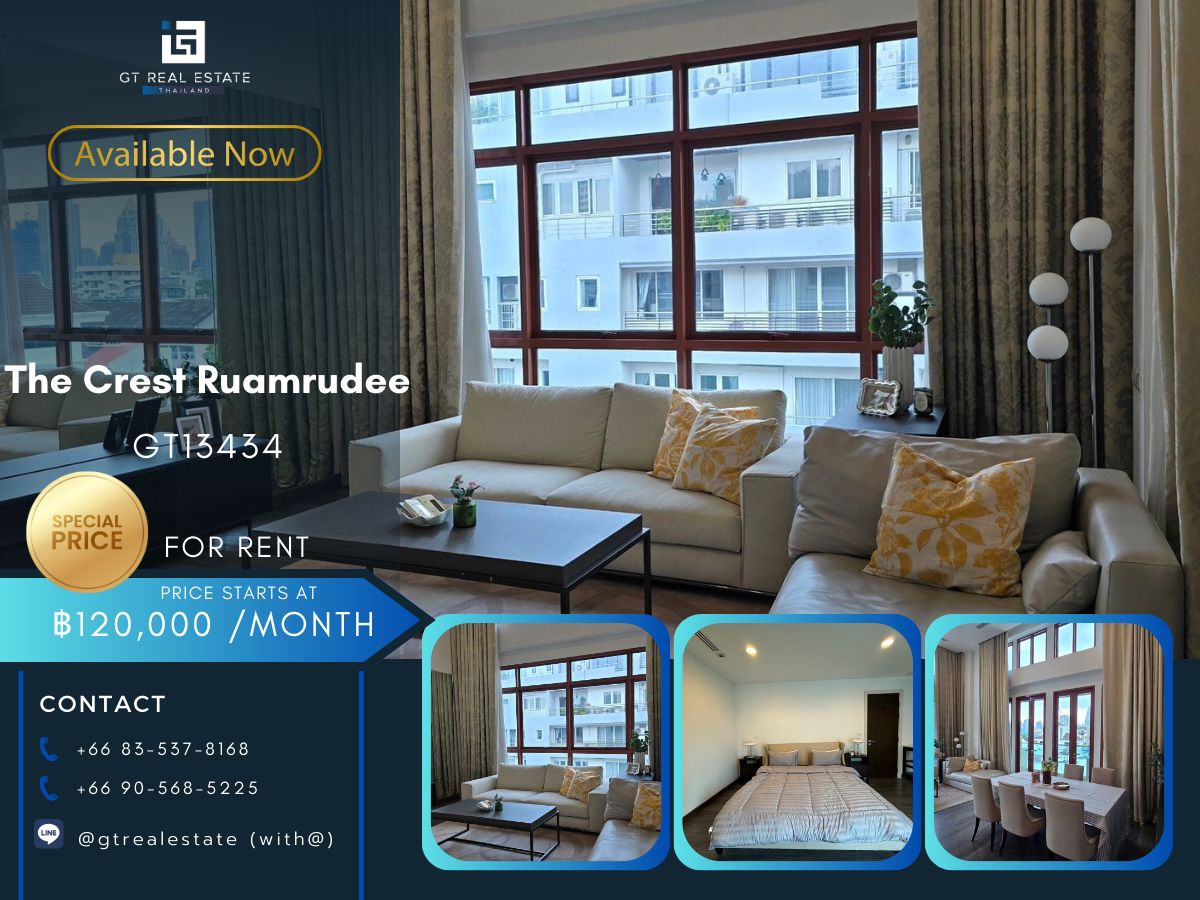 For RentCondoWitthayu, Chidlom, Langsuan, Ploenchit : The Crest Ruamrudee Condo is convenient to travel near the BTS Skytrain. Ready to stay immediately !! 
 
