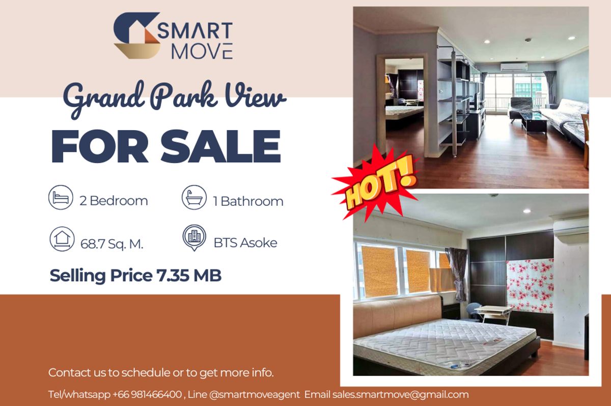 For SaleCondoSukhumvit, Asoke, Thonglor : 🔥 Sale with tenant !!🔥 Code C20250500025..........Grand Park View, 2 bedroom, 1 bathroom, high floor 15++, furnished, Special Deal!!📣📣