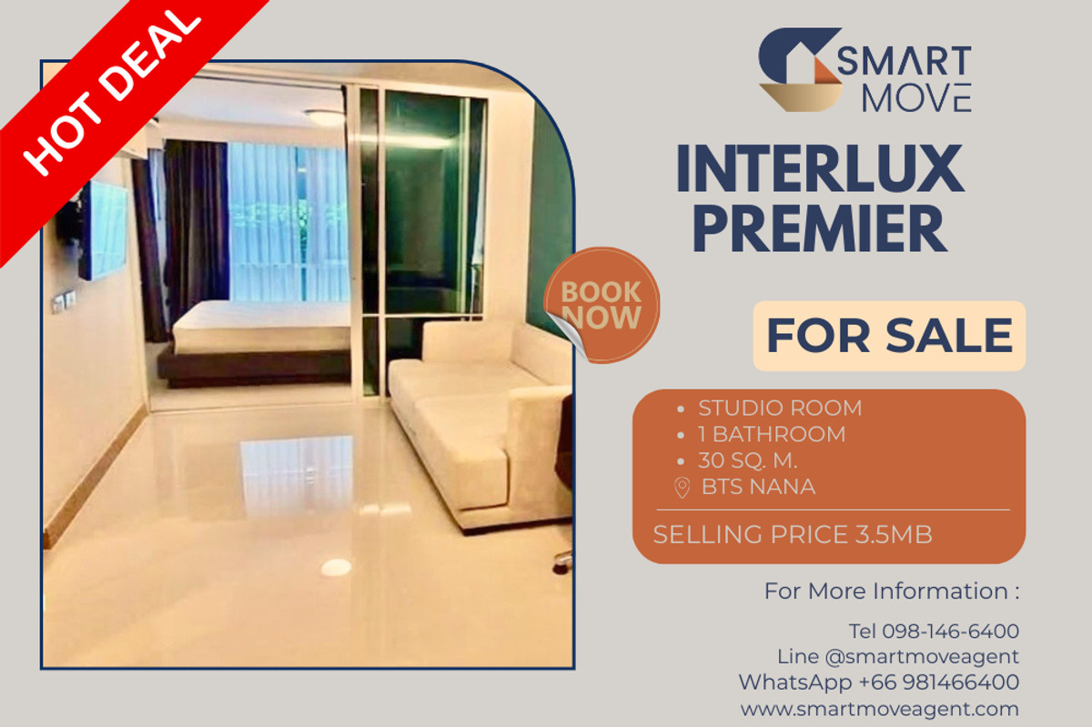 For SaleCondoNana, North Nana,Sukhumvit13, Soi Nana : 🔥 Sale with tenant !!🔥 Code C20250500026..........Interlux Premier, Studio room, 1 bathroom, furnished, Special Deal!!📣📣
